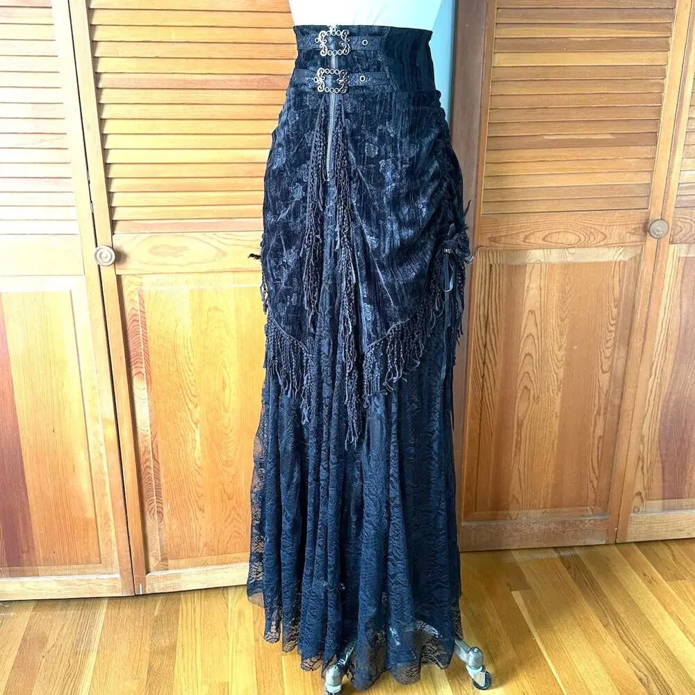 Devil Fashion Gothic Victorian High Waist Rose Velvet Aristocrat Skirt - Picture 5 of 17